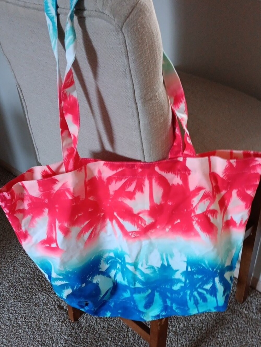 PINK Victoria's Secret Coral, Teal & Blue Ombre Palm Tote - Picture 3 of 5